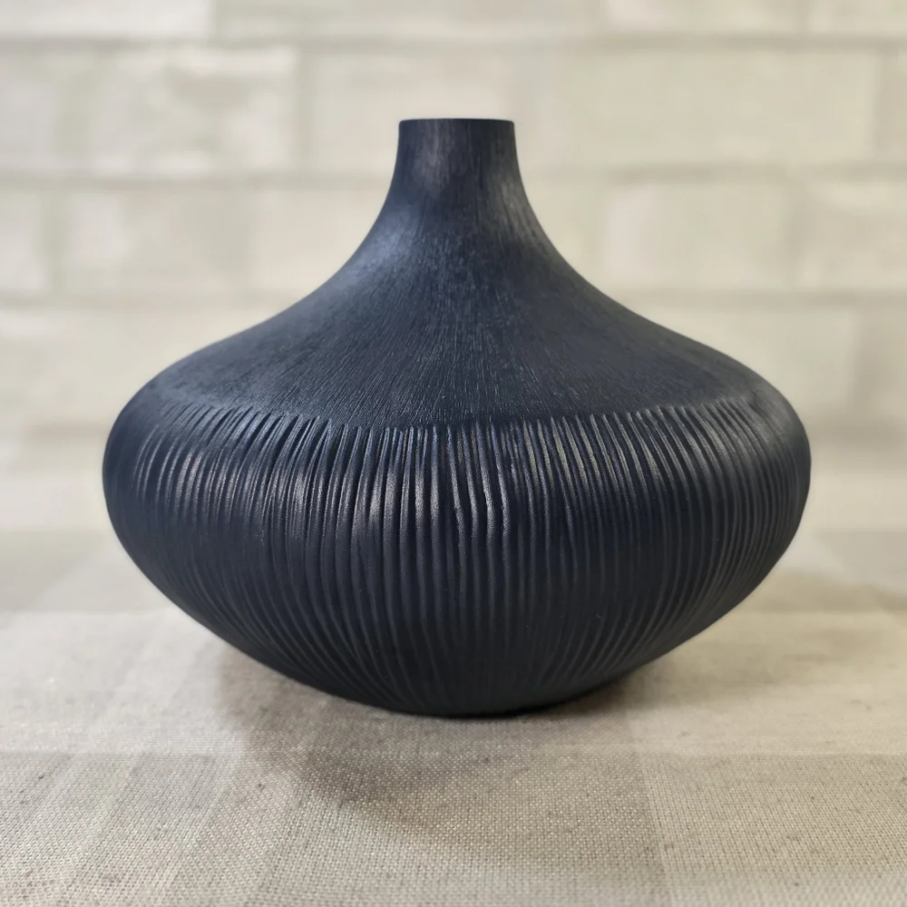 Indigo Blue Textured Ceramic Table Round Bud Ikebana Vase 8